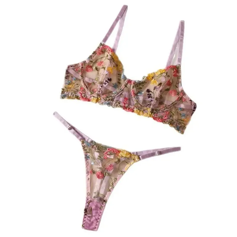 2-Piece Floral Lingerie Set Embroidery Versatile Underwear Intimates Underwire Push-up Sheer Bra Panty Set For Lady Girl — image 5