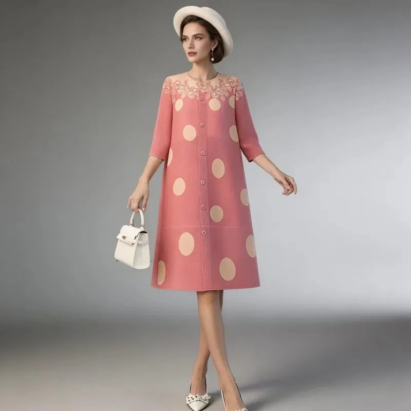 Miyake Pleated Original Polka Dot Dresses Plisse Women Pleats Loose Plus Size 2026 Summer New Casual Versatile Fold Dress — image 1
