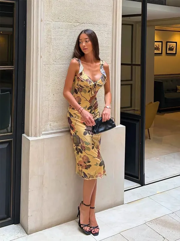 2026 New Mesh Midi Dresses V-Neck Lace-Up Sleeveless Leopard Printing Fashion Casual Street Style For Women Summer Chic — image 5