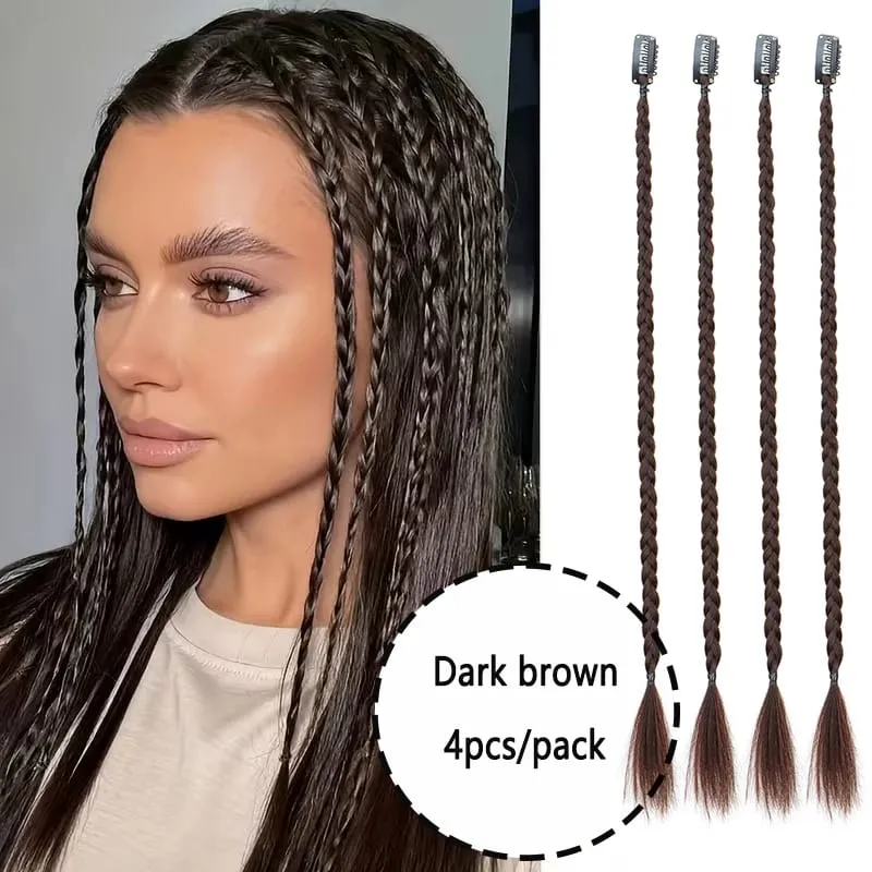 20Inch Synthetic 4pcs/set Y2K Style Clip-In Braided Hair Extension Perfect for Women'S Festival And Halloween Cosplay Hair — image 10