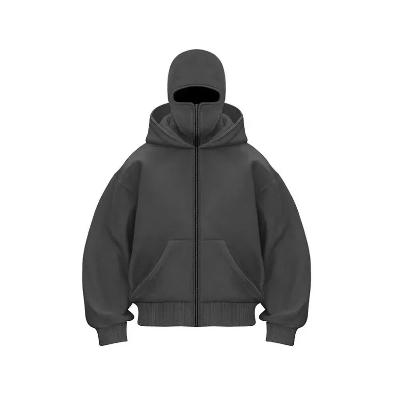 Men's Double-Capped Hooded Jacket For Car And Motorcycle Riding, Warm And Plush, Fashionable And Loose, With Zipper Hood — image 8