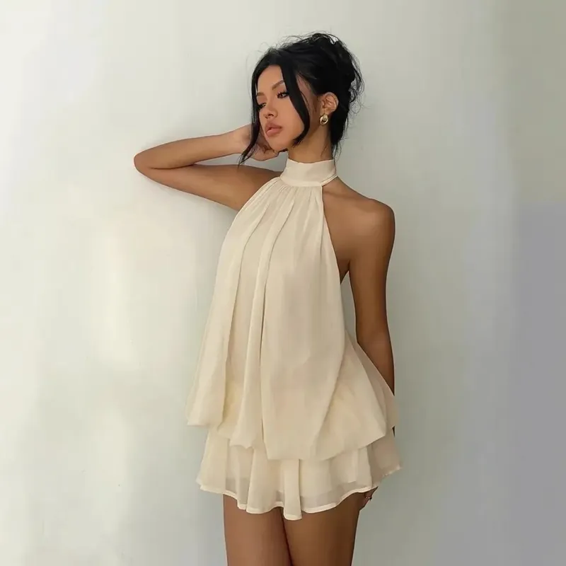 Women's Halter Neck Dress Backless Tie-Front Chiffon Sheer Mini Skirt Fashionable Sexy Y2K Vintage Cute Party Birthday Dress — image 1