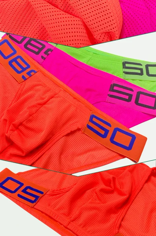 Cuecas masculinas de mistura de nylon, cuecas respiráveis com letras de chifre em relevo, cintura elástica larga, cor fluorescente, roupa íntima sexy — image 23