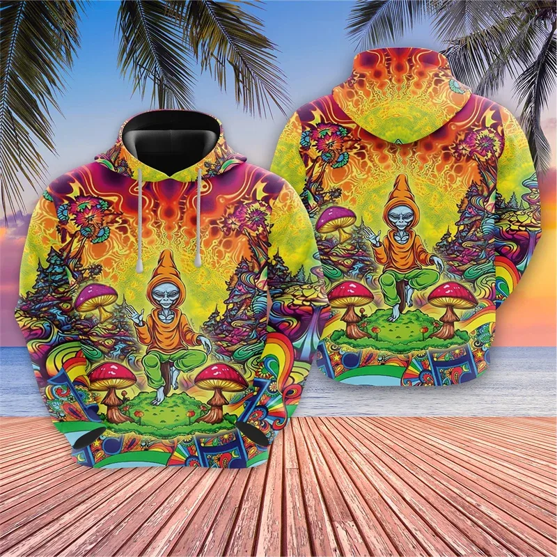 Harajuku Fashion Alien Graphic Sweatshirts Trippy Mushroom Y2k Hoodies For Men Clothes Cartoon Boy Pullovers Hip Hop UFO Hoody — image 1