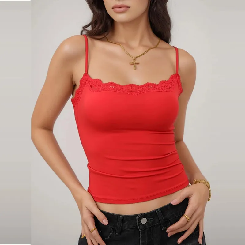 Sexy Lace Style Aesthetic Sweet Tank Tops Women Sleeveless Casual Solid Color Tanks Harajuku All Match Cropped Thin Fashion Cami — image 12