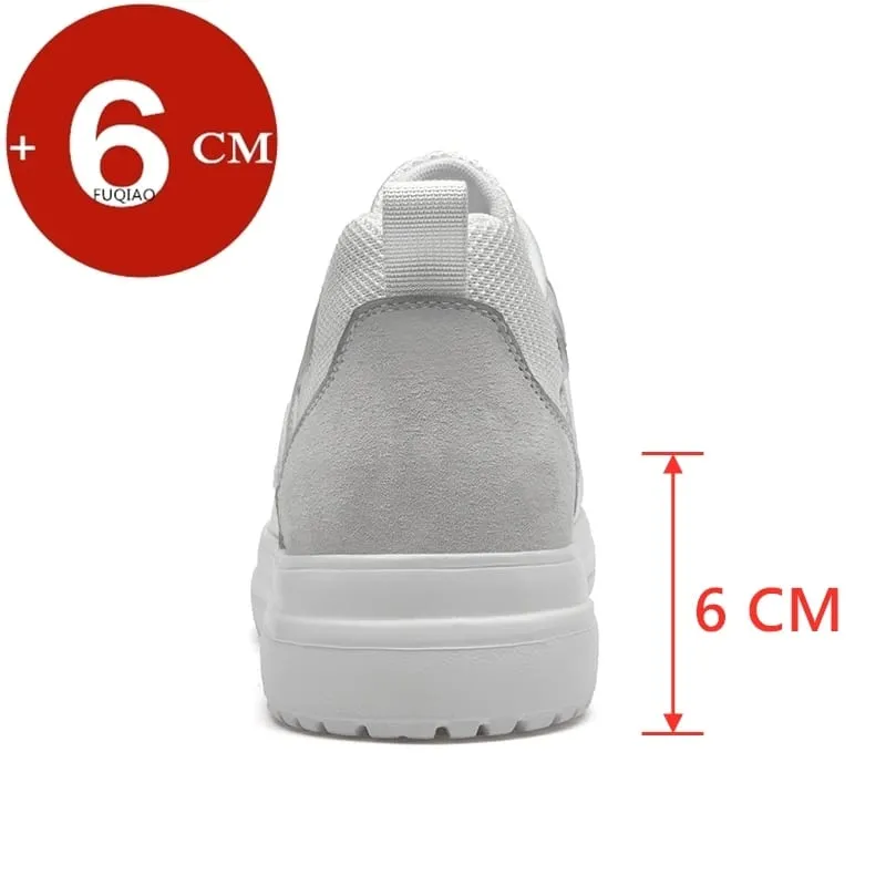 6cm Height Increase Shoes Unisex Genuine Leather & Mesh Breathable Lightweight Casual Sneakers Comfortable Elevator Footwear — image 4
