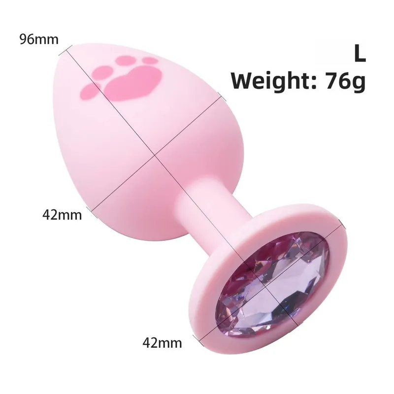 New 4 Sizes Cat Paw Silicone Anal Plug Pink Butt Plug Crystal Base Anus Dilator Expander Sex Toys For Woman Men Prostate Massage — image 10