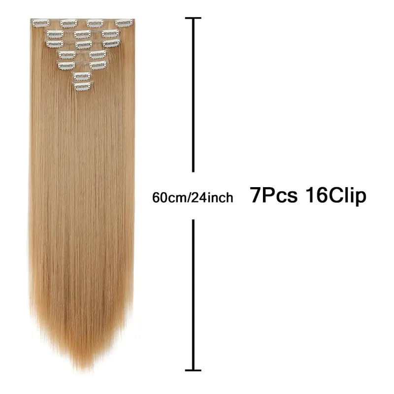 7 Pcs Clip in Hair Extensions 16 Clip in 24 Inch Straight Double Weft Synthetic Hair Extensions for Women Daily Hairstyle — image 3