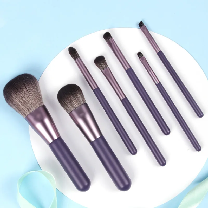 Portable 7Pcs Complete Makeup Brushes With PU Storage Bucket Foundation Highlight Eyebrow Beginner Cosmetic Kit