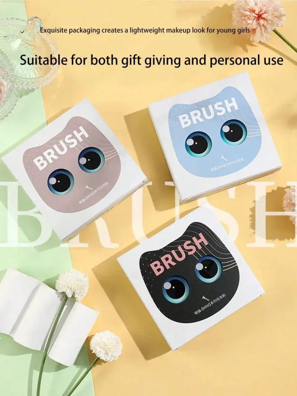 1 Box 6pcs Mini Cute Cat Design Portable Makeup Brush Set - Powder Brush Eyeshadow Brush And Assorted Brushes
