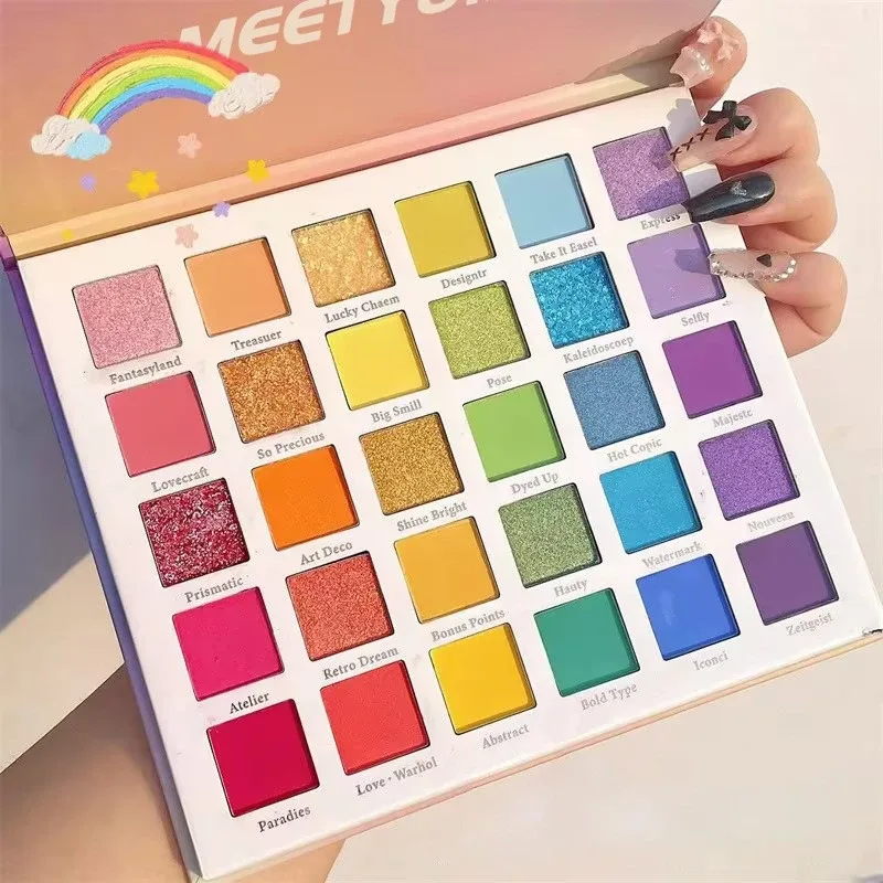 30 Color Eye Shadow Palette Rainbow Coral Pearl Glitter Matte Sequins Shimmer High Pigment Eye Shadow Party & Dance Show Makeup