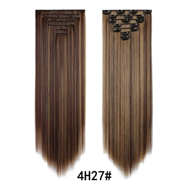 7 Pcs Clip in Hair Extensions 16 Clip in 24 Inch Straight Double Weft Synthetic Hair Extensions for Women Daily Hairstyle — image 18