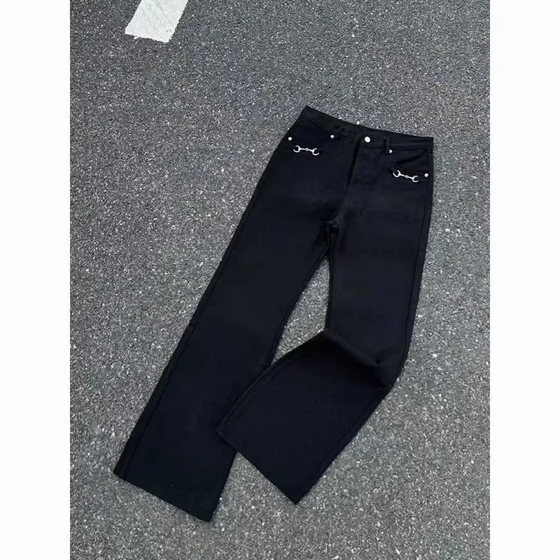 American-style retro button design washed jeans spring and autumn high-waist loose high-street wide-leg jeans for men and women — image 5