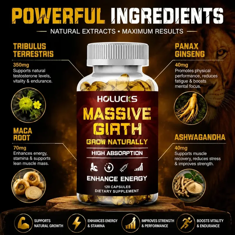 Men's Health Capsules with Tribulus Terrestris Ashwagandha Support Stamina Male Charm Hormonal Balance Daily Immune