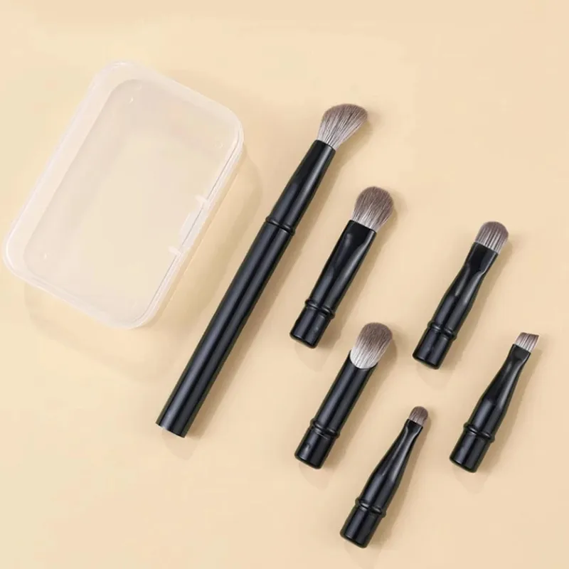 6pcs Portable Makeup Brush Replacement Head Set Nose Shadow Brush with Box for Women Professional Cosmetic Puff Brush Cleaner