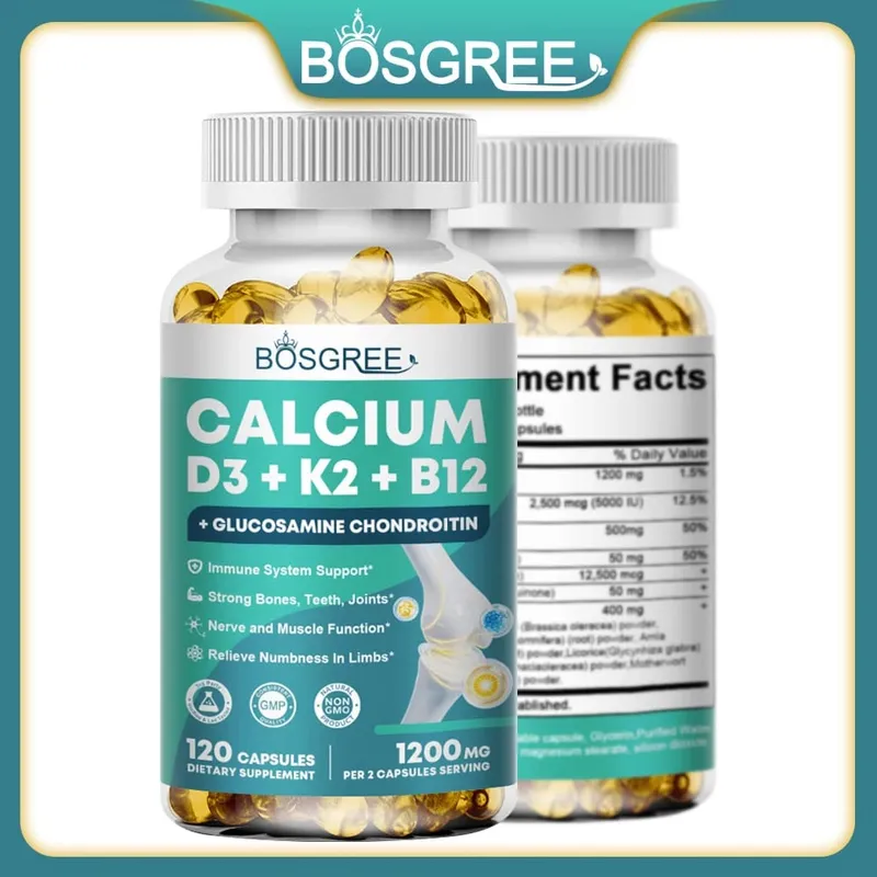 Calcium D3+K2+B12 Capsules-Immune and Muscle Health Support-Promote Bone and Tooth Health Replenish Joints-D3 K2 Supplements — image 2