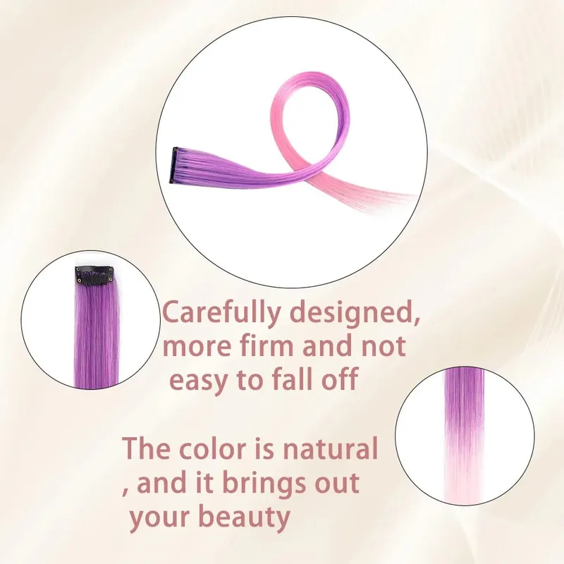 8pcs/pack Colored Party Highlights Clip in Hair Extensions for Girls 22 inches Multi-colors Straight Hair Synthetic Hairpieces — image 6