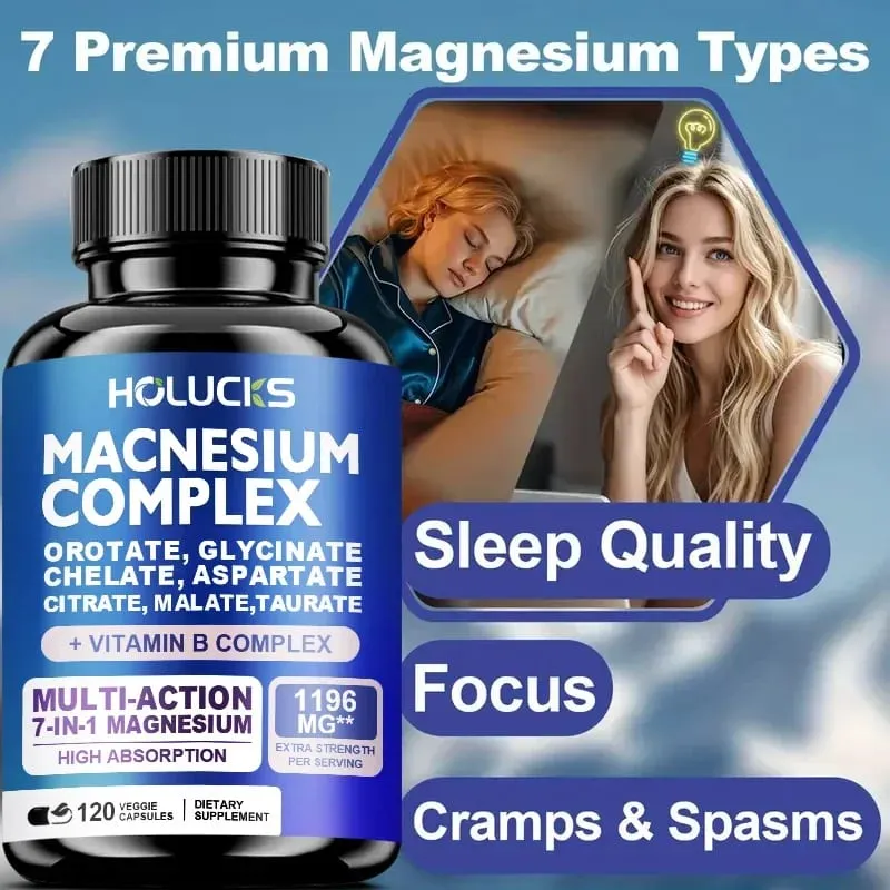 Magnesiumkomplex 1000 mg Nahrungsergänzungsmittel mit den Vitaminen C, E, B1, B2, B6, B12, chelatisiertes Magnesiumglycinat, Malat, Taurat und Citrat