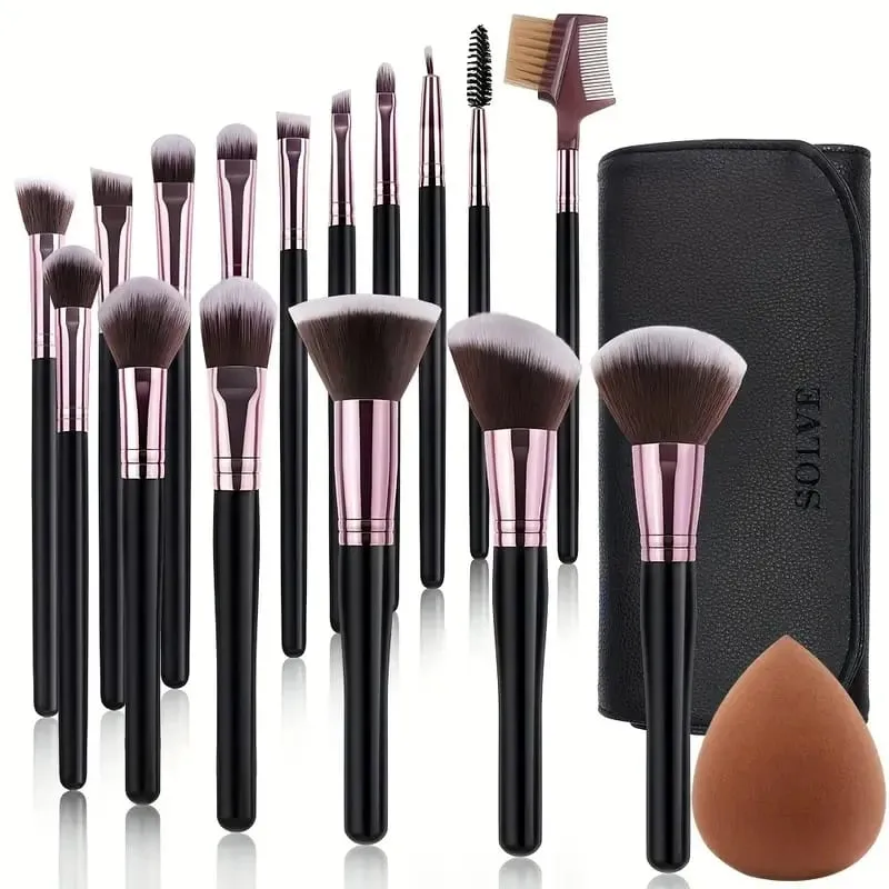 Professional 16PCS Makeup Brushes Set - Soft Fluffy Bristles for Eye Shadow Foundation Premium Leather Case Luxe Textured Cosmet — image 5