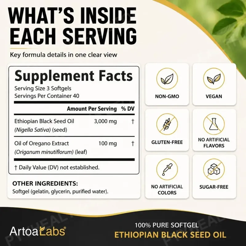 Ethiopian Black Seed Oil Softgels 3000mg with 100mg Oregano Extract for Immune Digestive and Daily Vitality Support 120 Count — image 2