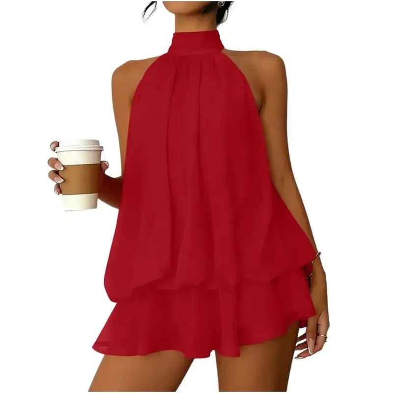 New Halter Tie Party Dress Backless Chiffon Going Out Dresses Sleeveless Ruffle Brunch Outfits for Women — image 1