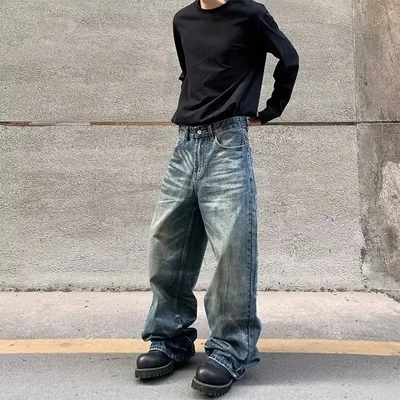 Men's Wide Leg Jeans Baggy Denim Pants Y2K Vintage Streetwear Loose Straight Casual Trousers — image 2