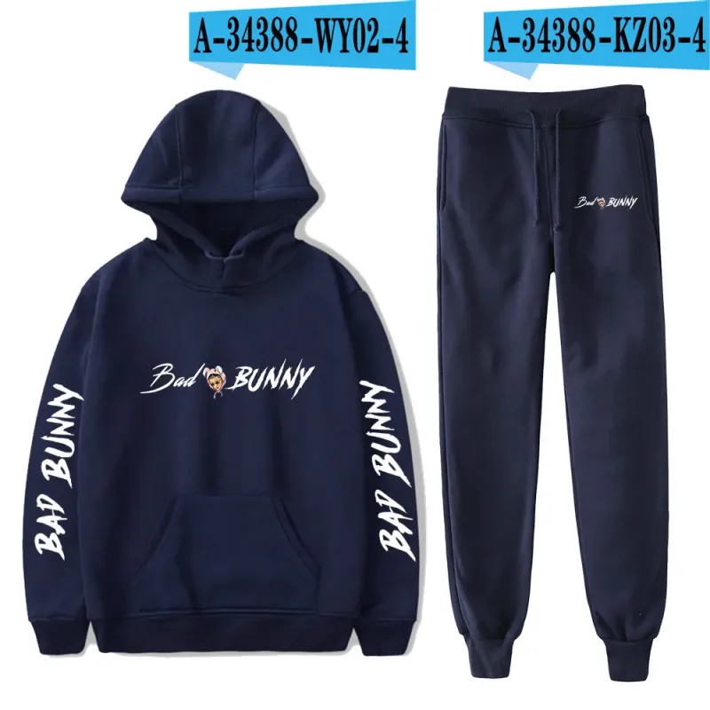 Harajuku Comfortable Funny bad bunny Print Sweatshirt Sweatpants Suit Men/Women Hoodies+ Trousers Suit Cute 2 Piece Set Clothes — image 37
