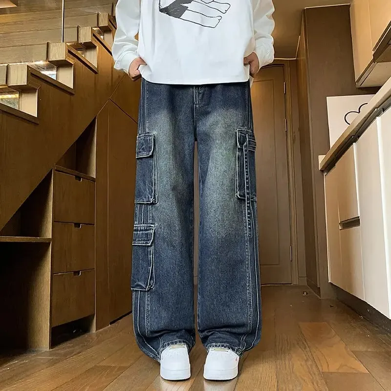 Autumn New Men's Loose Jeans Multi-pocket Work-wearing Jeans Street Hip-hop Straight Wide-leg Pants Baggy Dance Pants — image 3