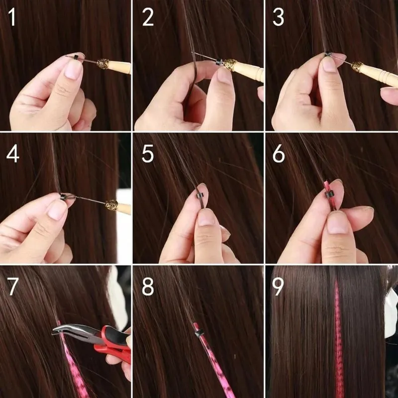 Estensioni per capelli sintetici colorati con punta I, capelli lisci, 16 pollici, per donne, ad alta temperatura, 10 fili/confezione di colori — image 7