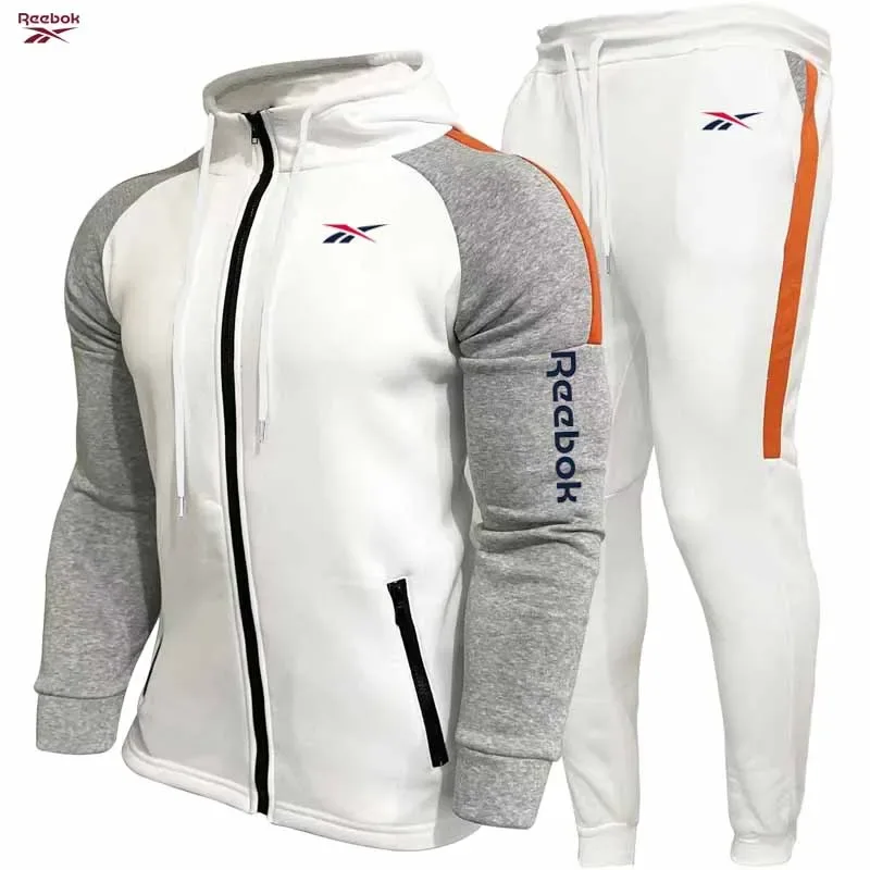 Reebok Men's Fall/Winter Hoodie Set Fleece Long-Sleeve Jacket Casual Hooded Sweatshirt Street Style Men's Jacket Set - Essent