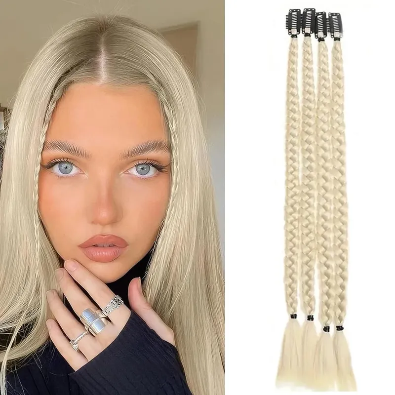 4pcs Synthetic Box Braids Clip In Hair Extensions K-POP Long Hair Braid Extensions For Party Use Y2K Hair Accessories — image 14