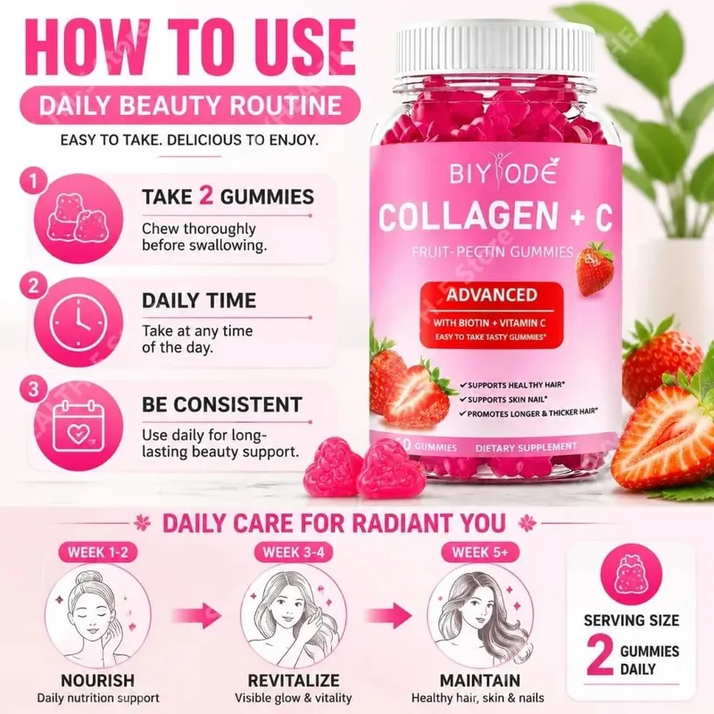 Collagen + C Fruit-Pectin Gummies with Vitamin C Natural Antioxidant Supports Healthy Hair and Skin & Nails 60 Gummies
