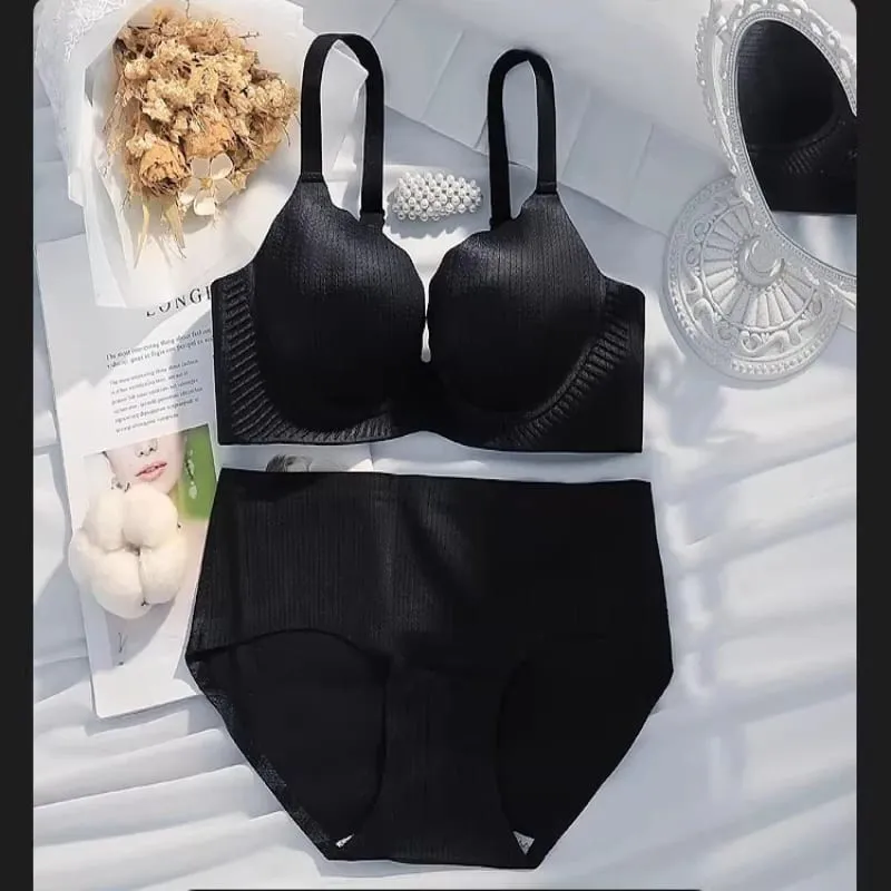 High Quality Thick Padded Wirefree Bra Set Women Seamless Solid Gathering Lingerie Comfort Push Up Effect Perfect for Smaller — image 7