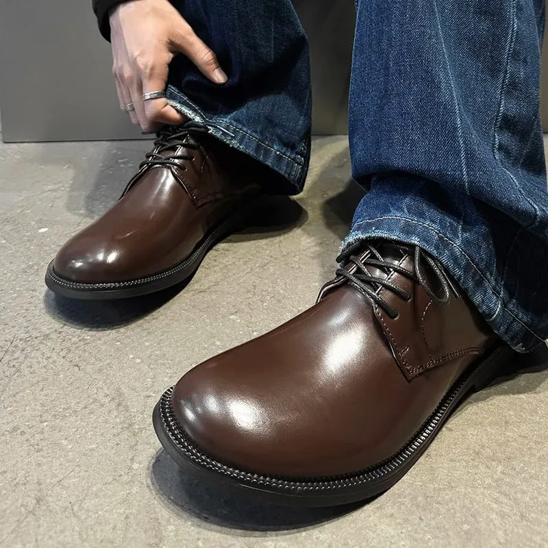 Herren-Derby-Schuhe mit runder Spitze und Schnürung, Retro, schlicht, rutschfest, atmungsaktiv, bequem, modisch, Pendlerschuhe — image 3