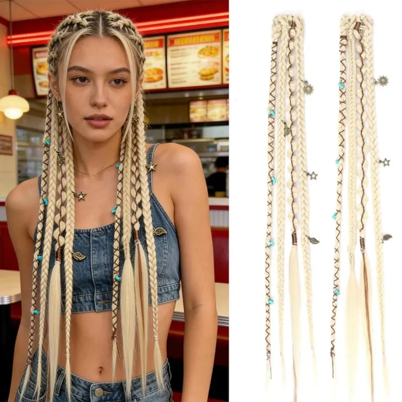 Synthetic Bohemian style clip braid hair extension wig women braided twist braid hair accessories hair extension wig — image 8