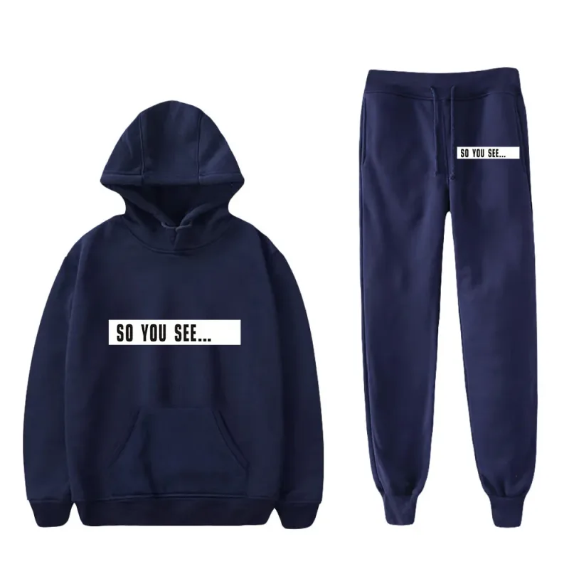 Harajuku Comfortable Funny so you see Print Sweatshirt Sweatpants Suit Men/Women Hoodies+ Trousers Suit Cute 2 Piece Set Clothes — image 6