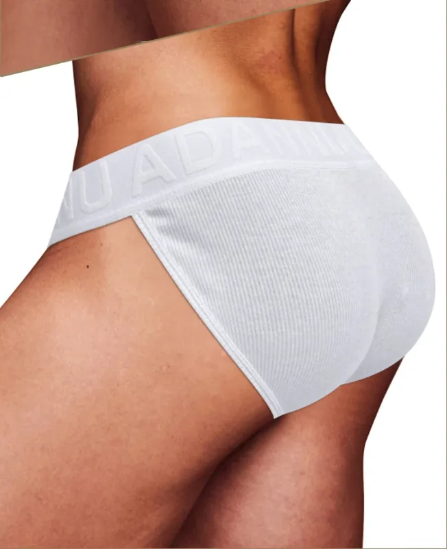 Men's Cotton Ribbed Skin-Friendly Bare Feel Convex Pouch Briefs, Embossed Letter Wide Waistband Slim Fit Underwear — image 25