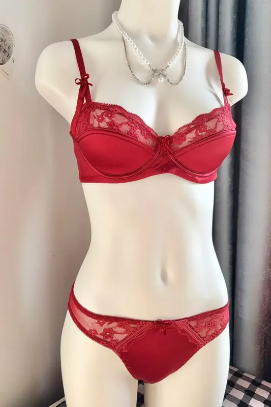 Popolare set reggiseno minimizzatore in pizzo rosso da donna mezza tazza ultra sottile busto grande supporto morbido festa nuziale luna di miele notte fuori vestito 32-38