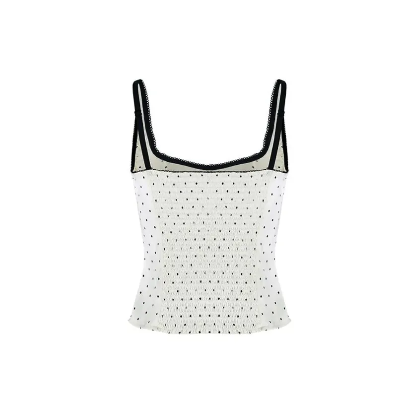 Street Chic Spaghetti Strap Polka Dot Tank Top Square Neck Slim Cropped Sleeveless Silk Vest Off-shoulder Lace Camis Female — image 3