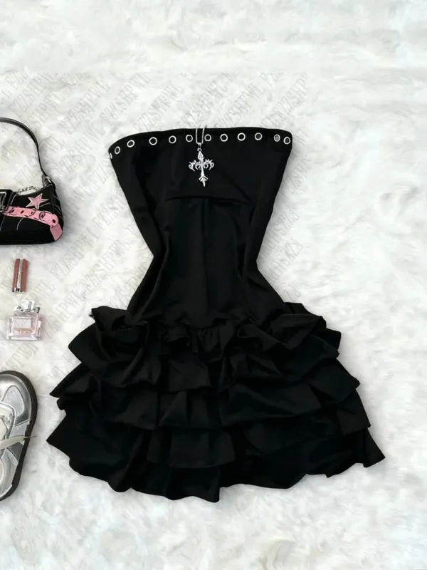 Korean Daily Daily Female Clothing Aesthetic Y2K Punk Woman Soft Harajuku Gothic Dress Sundress Slim Subculture Sleeveless Frock — image 2