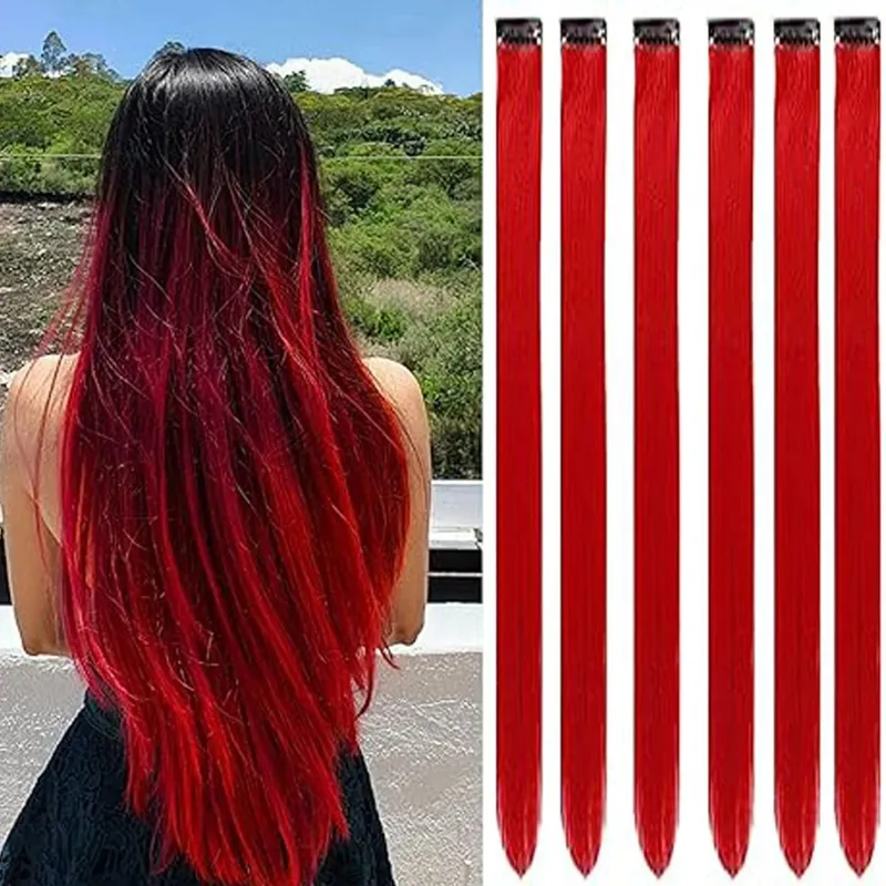 6 Pcs Clip Ins Hair Extensions 22 Inch Straight Colorful Clip In Hair Extensions Rainbow Party Highlights Synthetic Hairpiece — image 33