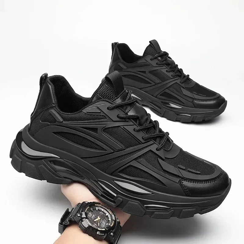 Four Seasons Thick and height-increasing sports shoes men's genuine leather mesh casual men's shoes trendy shoes