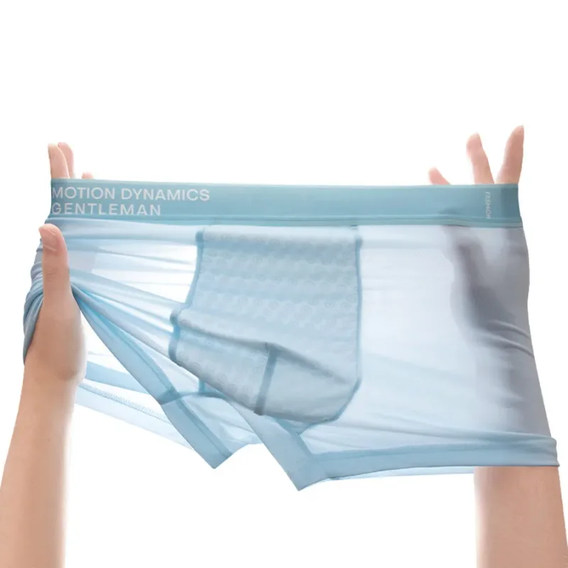 3-Pack Summer Ice Silk Men's Boxer Briefs, Ultra-Cool Smooth Solid Color Underwear, Motion Dynamics Letter Elastic Waistband