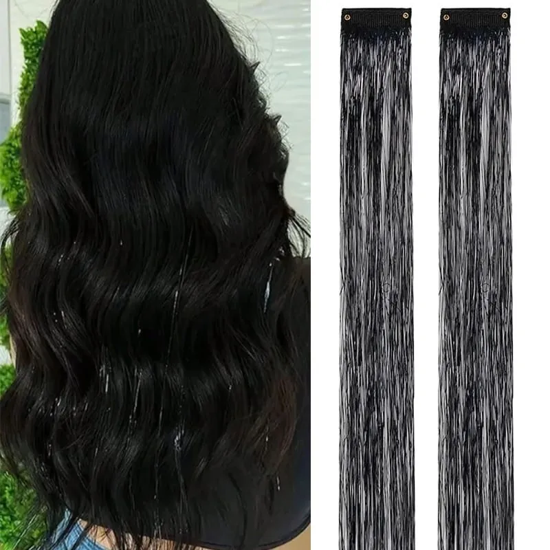 2PCS Synthetic Hair Tinsel Clip in Extensions Colored Sparkle Hair Tinsel Kit with BB Clip for Kids Girls Christmas Party Use — image 9