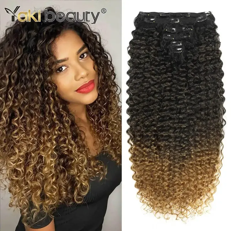 26'' Synthetic Jerry Curly Hair Extensions Double Weft Clip-In Full Head 6PCS/Set Organic Ice Silk Hairpiece Black/Brown 160g