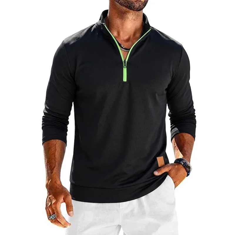 Long Sleeve Quarter Zip Men's Sweatshirt Solid Pullover Man Zip Up Hoodies for Man Casual Mens Coats Male Sweatshirt Poleron Men — image 1