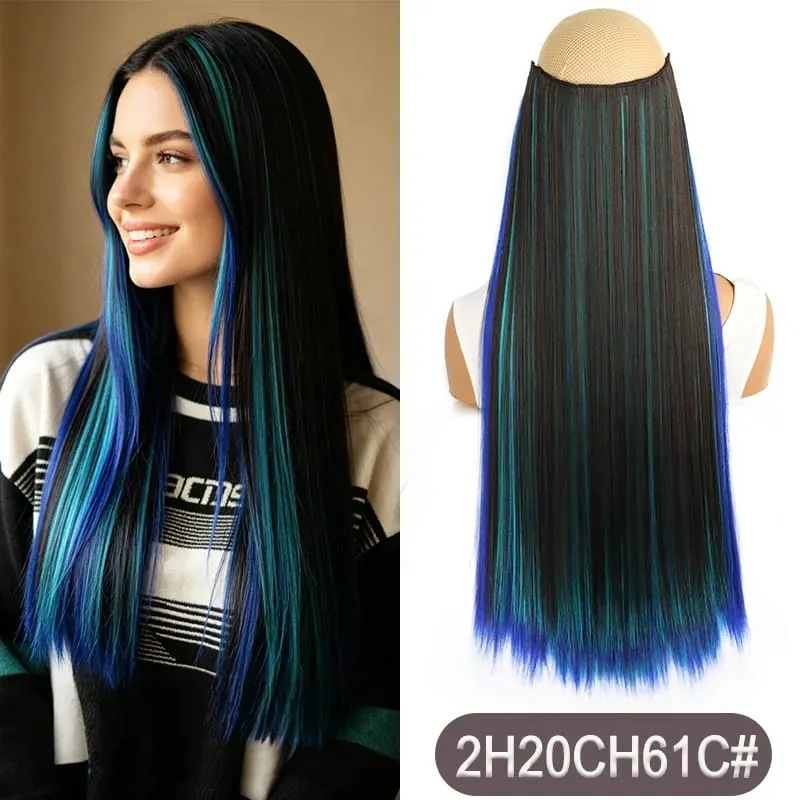 Synthetic 24Inch Long Straight One Piece Rainbow Highlight Clip In Hair Extensions for Women Daily Use Easy Wear — image 8