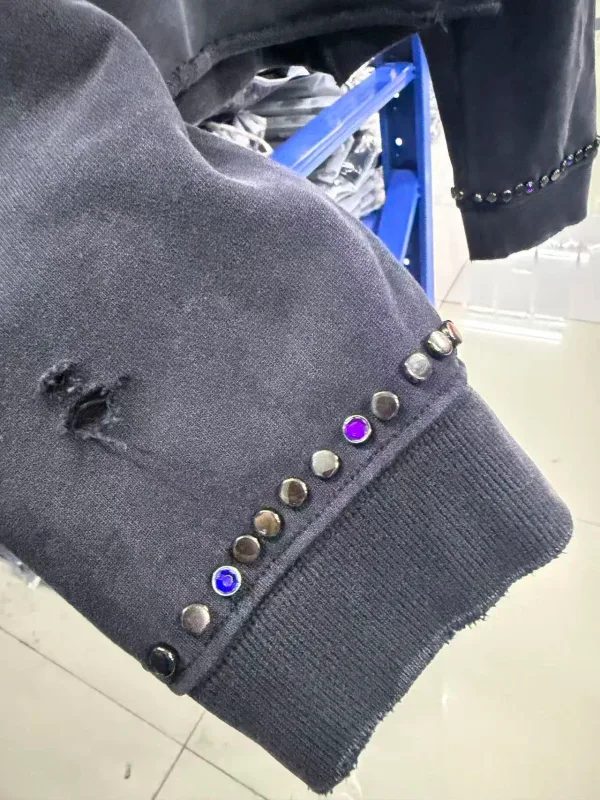 N Brand 26SS”DESTRUCTO' STUDDED WASHED“ Distressed High-Street Hip-Pop Cotton Oversized Hoodies Sweater For Men — image 12