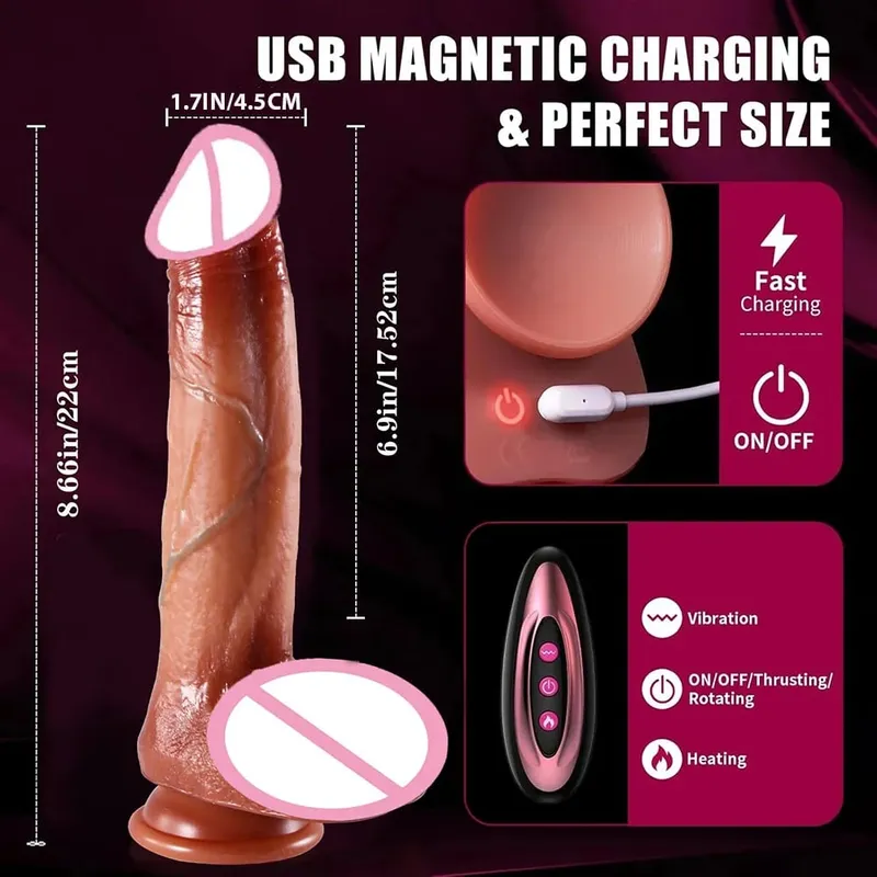 Dildo - 9.0 inch Telescopic Dildo Vibrator Sex Toy - with 10 Insertion And 10 Vibration And Heating Modes Realistic Dildo for G-Spot Anal Stimulation Silicone Dildo Remote Control Female Couple Adult Sex Toy — image 11