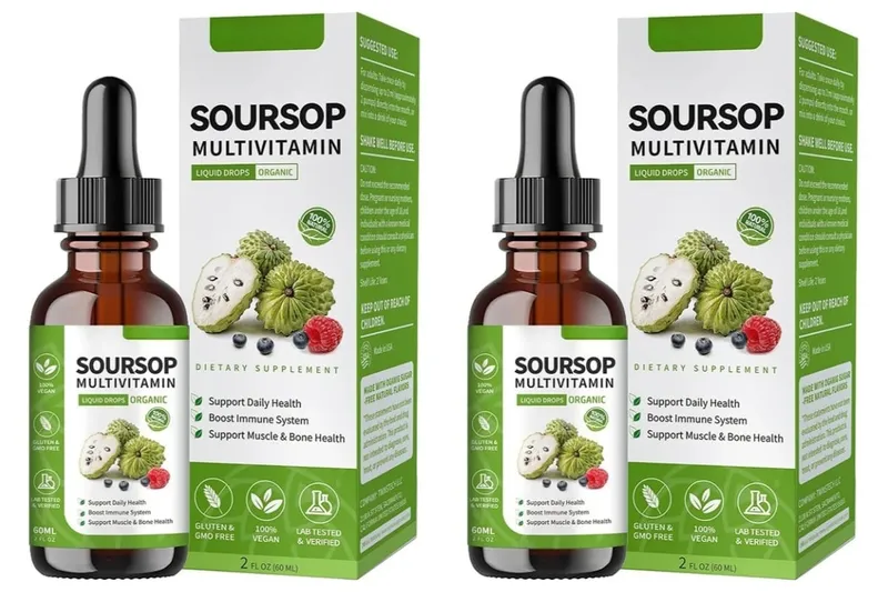 Corossol liquide gouttes extrait de plantes supplément à base de plantes avec mélange de fruits et de feuilles de corossol formule de bien-être quotidienne végétalienne